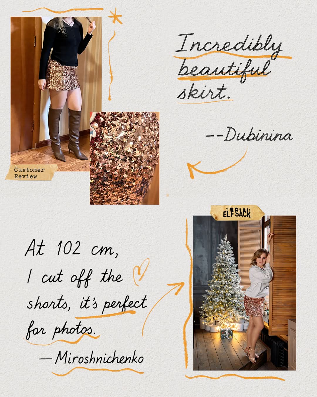 ELFSACK plus size sequined skirt with stylish design perfect for festive occasions