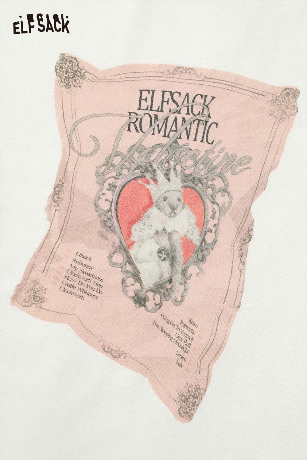 ELFSACK women's graphic print t-shirt featuring a vintage rabbit illustration and romantic design