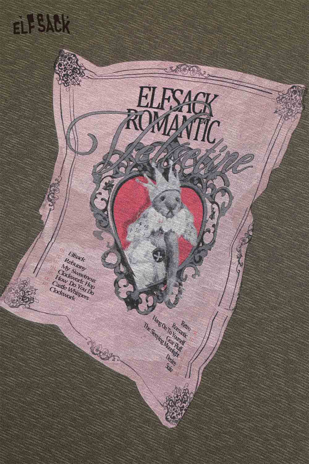 ELFSACK women's graphic print t-shirt featuring a vintage-style design with a heart and a rabbit illustration