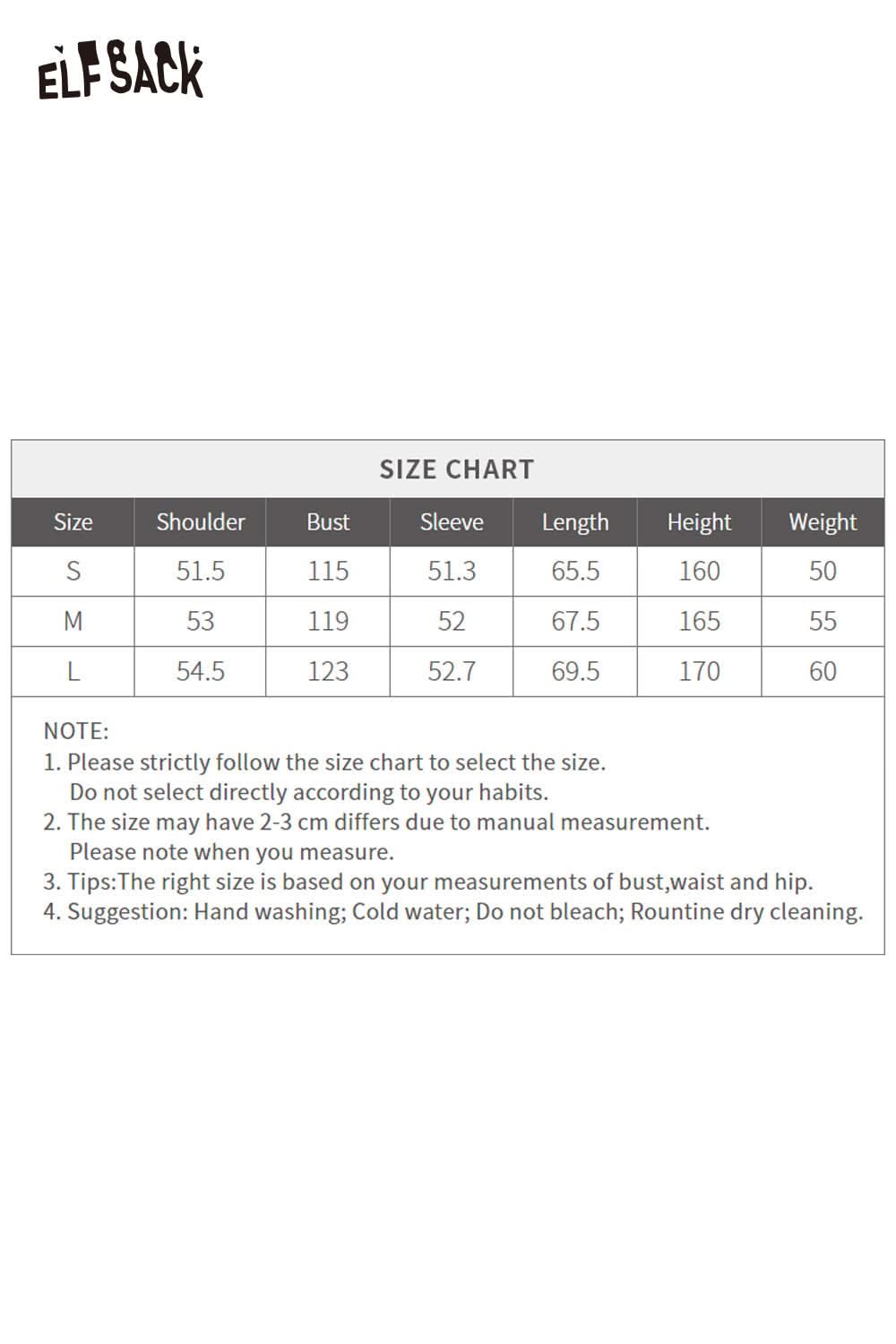 ELFSACK women's graphic print t-shirt size chart for accurate fitting options
