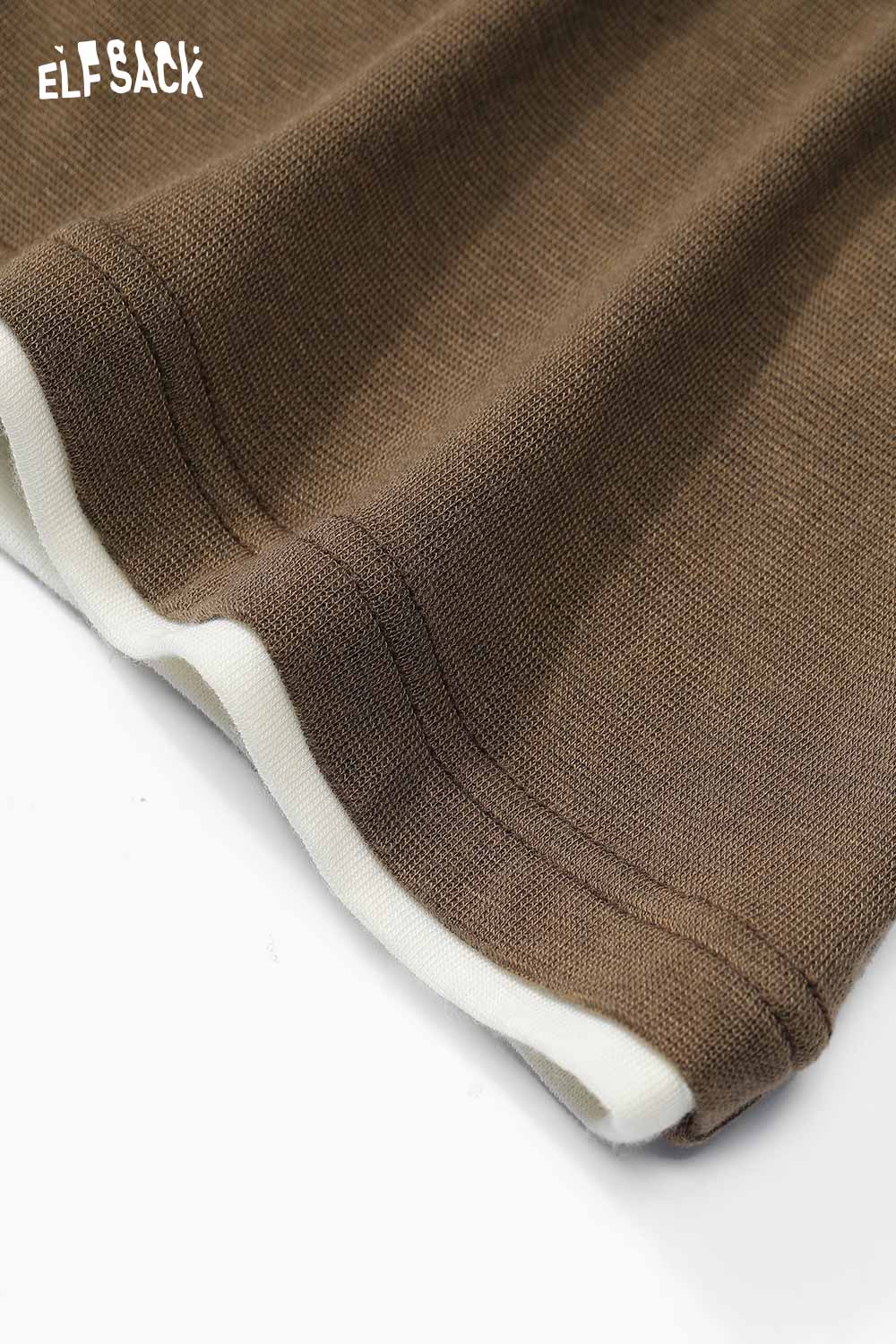 ELFSACK embroidered fitted long sleeve tee in brown with contrasting white trim detailing