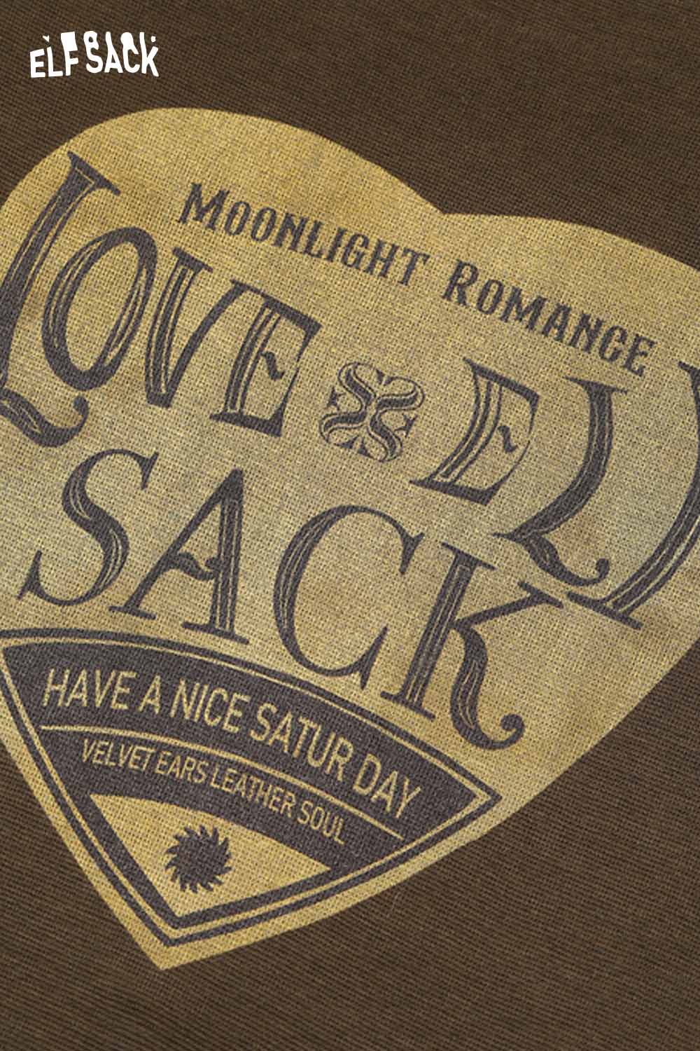 ELFSACK embroidered fitted long sleeve tee with heart graphic and playful lettering in earthy tones