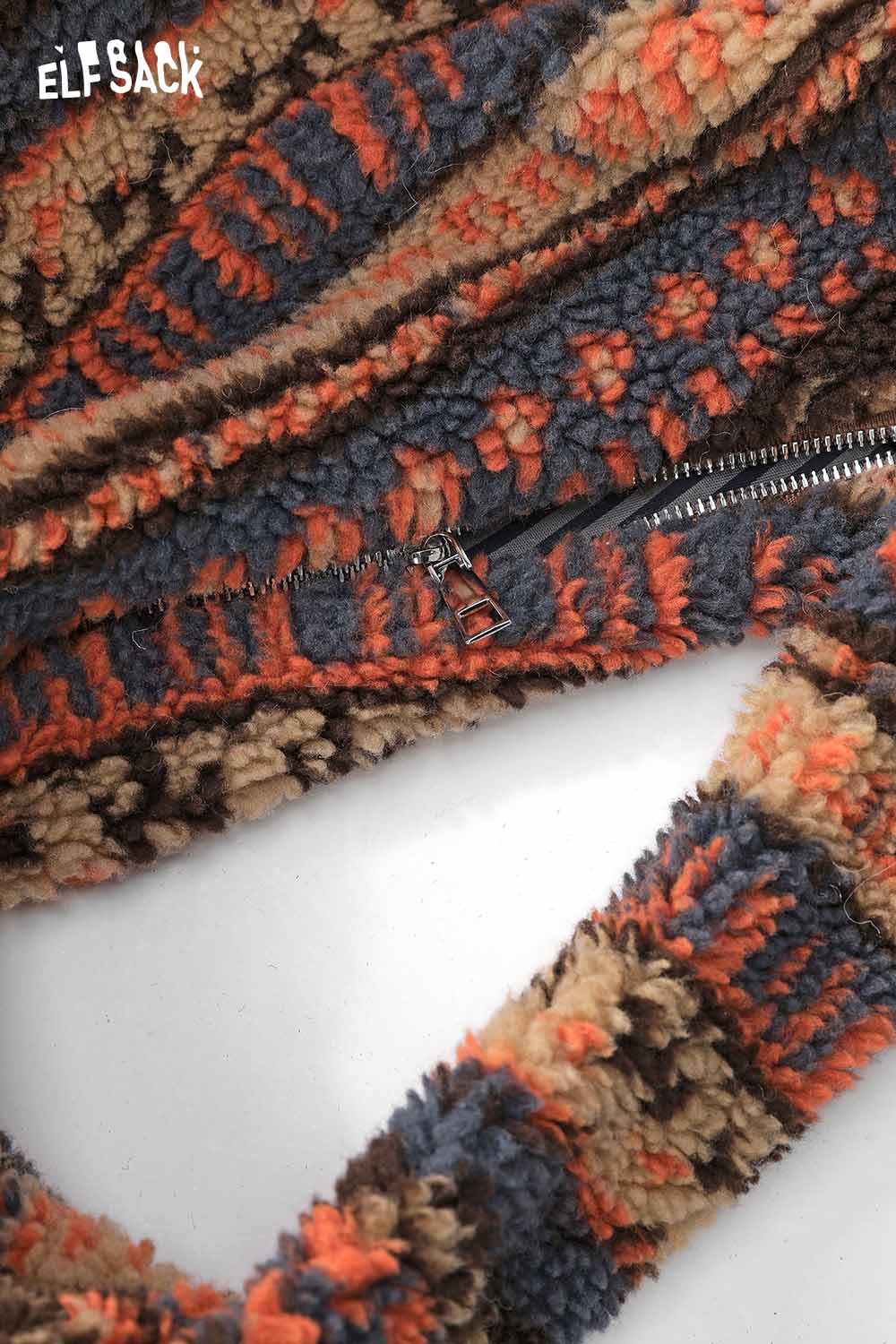 Close-up of ELFSACK Fair Isle tote bag featuring soft, textured fabric and colorful patterns