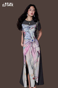 Fake 2-Piece Floral Slit Maxi Dress