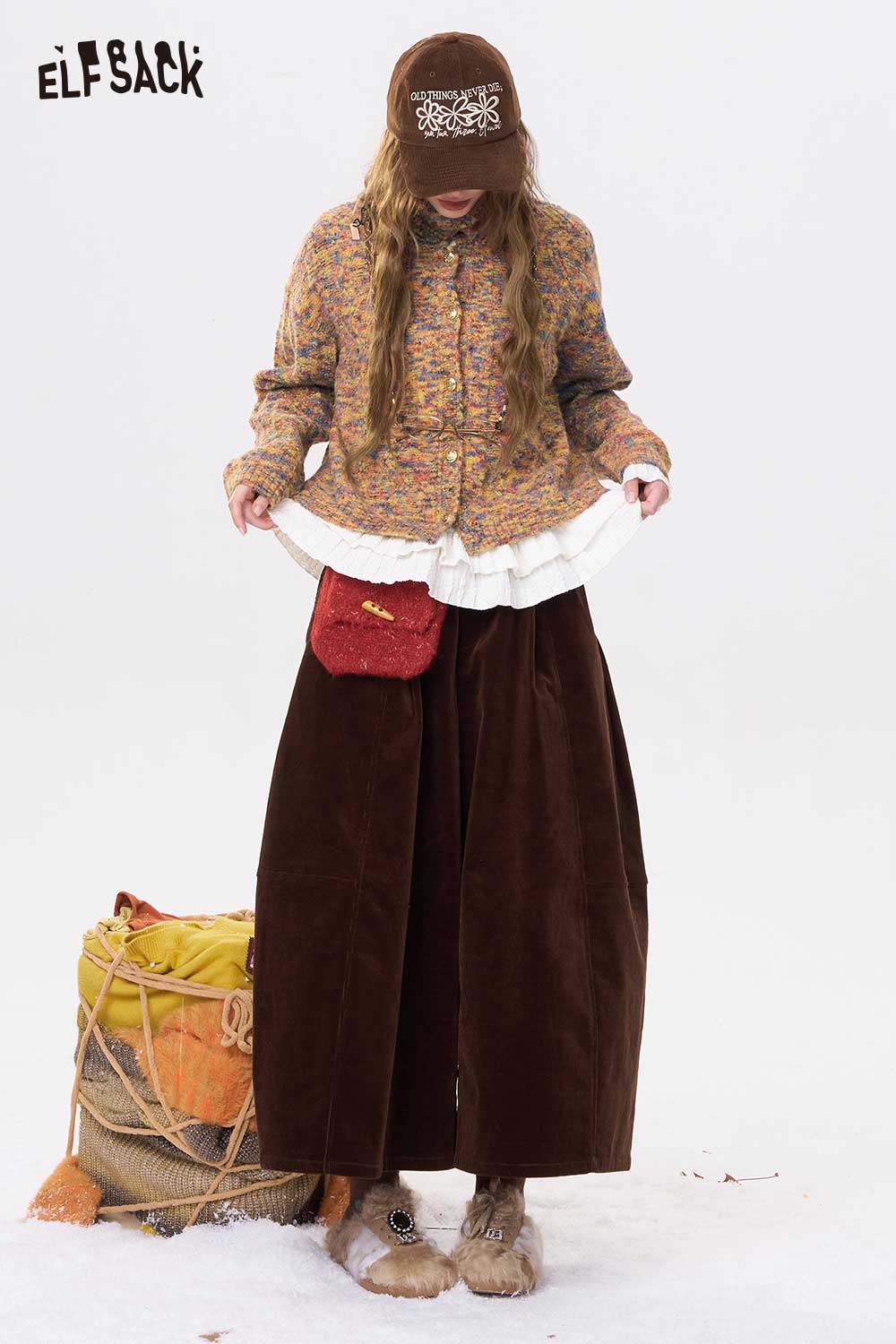 ELFSACK cropped high neck sweater for women styled with a layered outfit and accessories