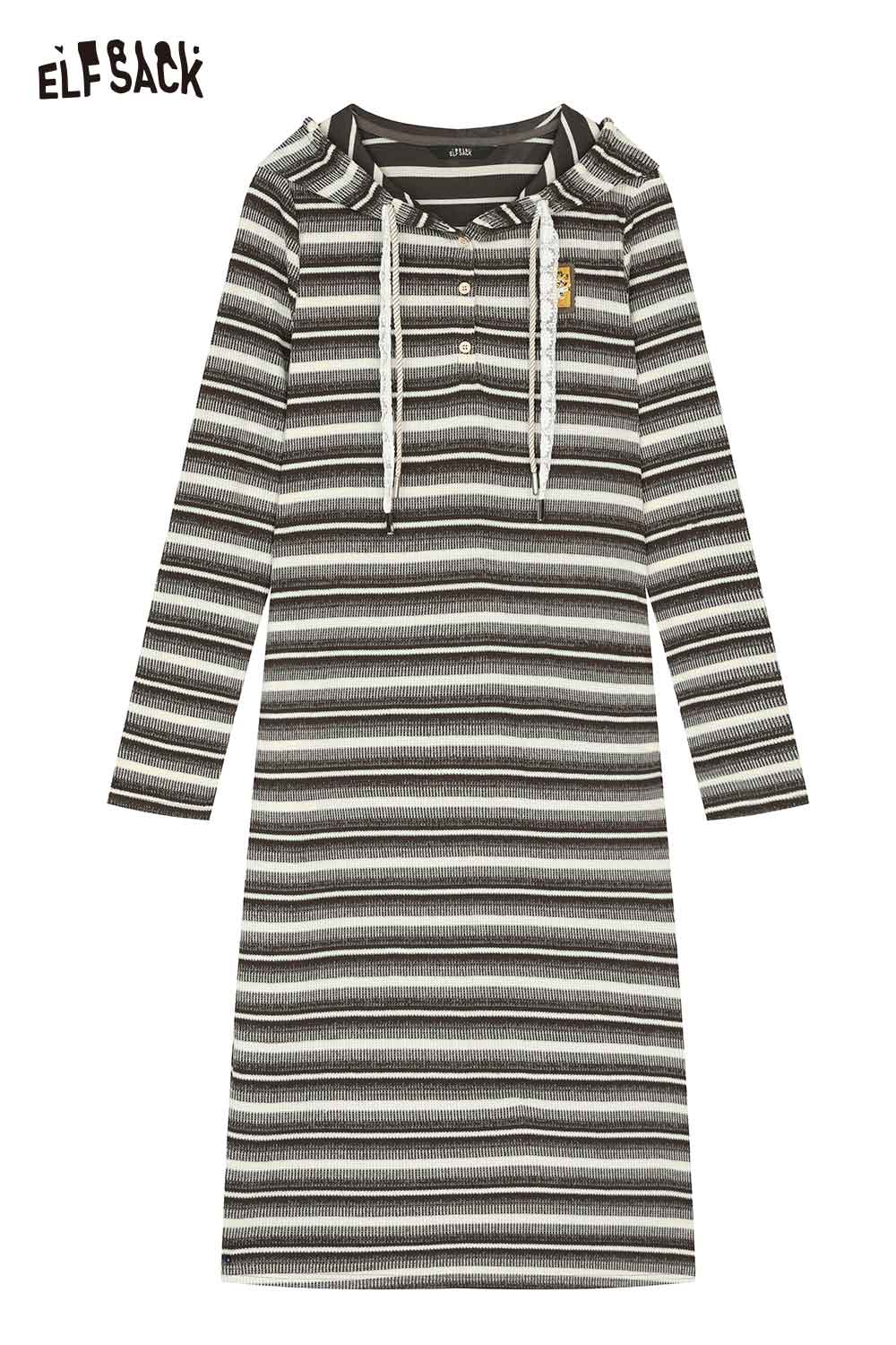 ELFSACK soft star sweatshirt dress with striped design and hood for casual comfort