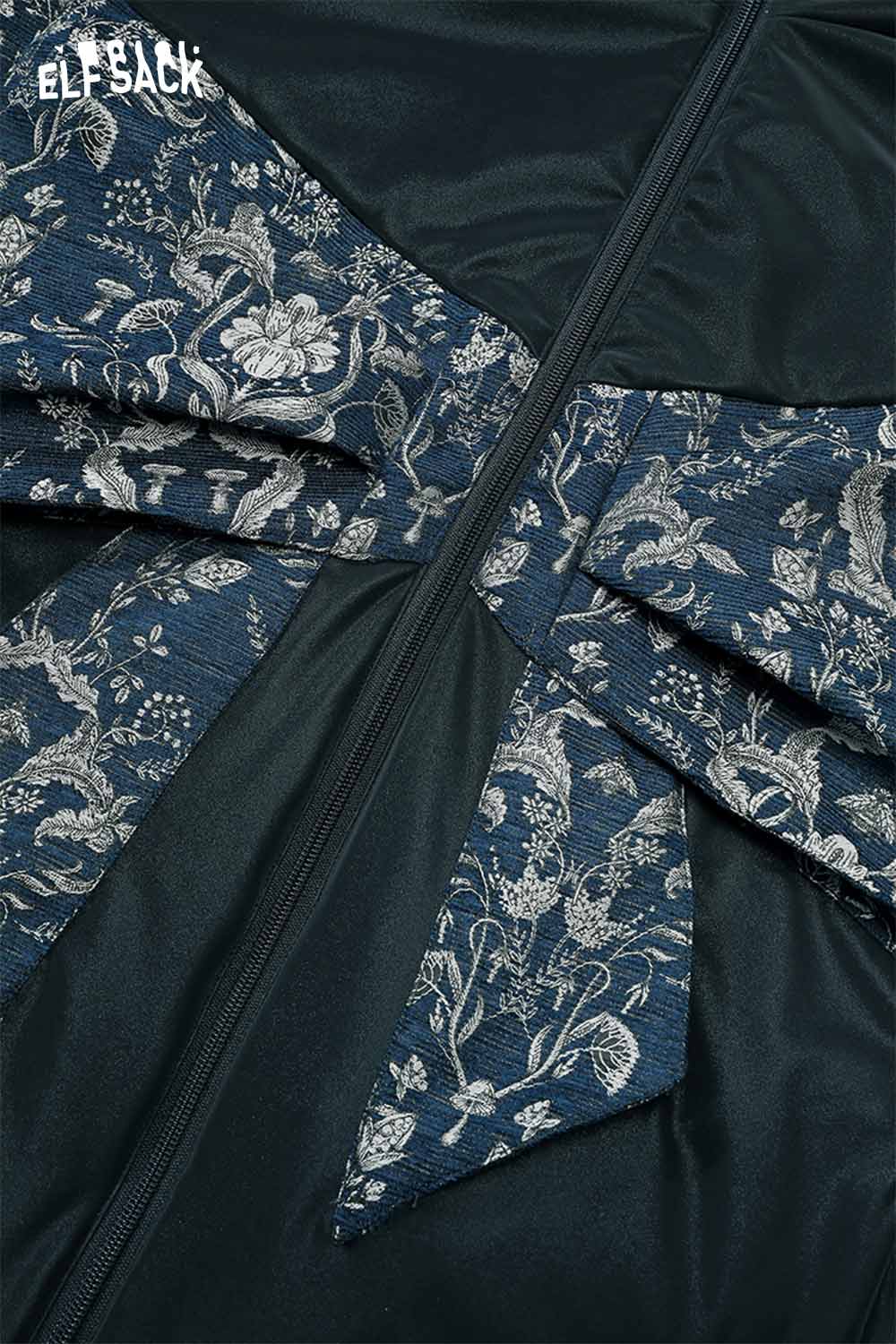 Close-up of the floral 3D bow down coat by ELFSACK featuring intricate embroidery and design details