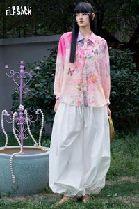 Floral Butterfly Lantern Sleeve Shirt