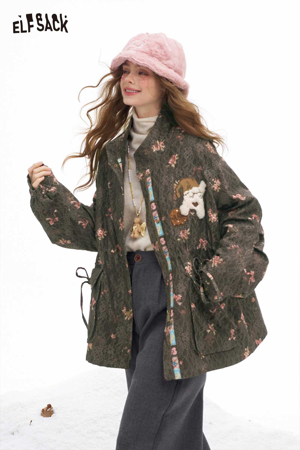 ELFSACK floral dog graphic coat with a stylish design and comfortable fit for casual outings