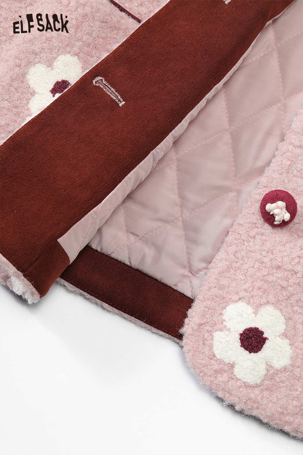 ELFSACK floral graphic cotton coat for women featuring a cozy quilted lining and vibrant flower designs