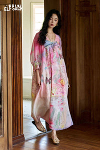 Floral Lantern Sleeve  Midi Dress