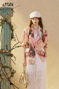 Floral Print Short Sleeve Blazer