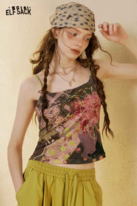 ELFSACK Floral Print Spaghetti Strap Cami Top