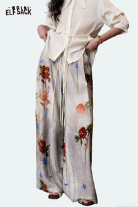 Floral Print Straight Leg Woven Pants