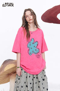 ELFSACK Flower Print T-Shirt with Back Bow Design