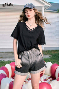 ELFSACK フリンジ半袖Tシャツ