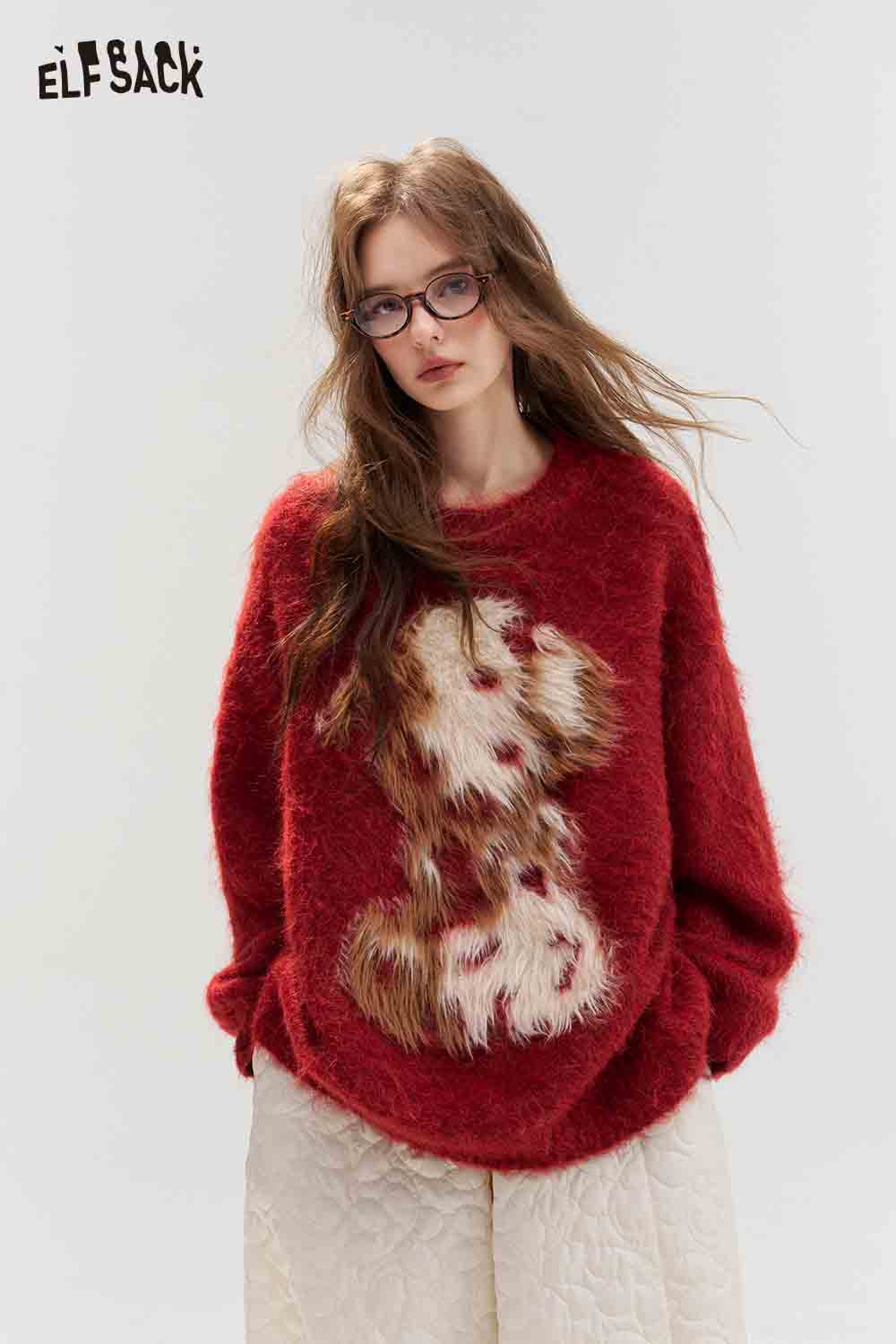 Fuzzy Dog Graphic Oversized Sweater