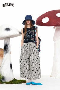Gingham Heart Print Wide Leg Pants