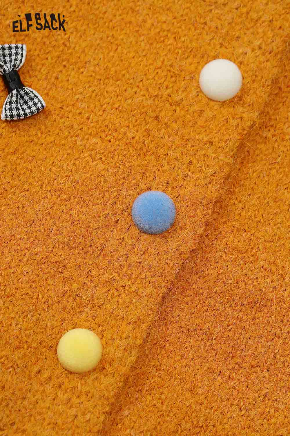 ELFSACK girly bow cardigan in vibrant orange with colorful buttons and a chic bow detail