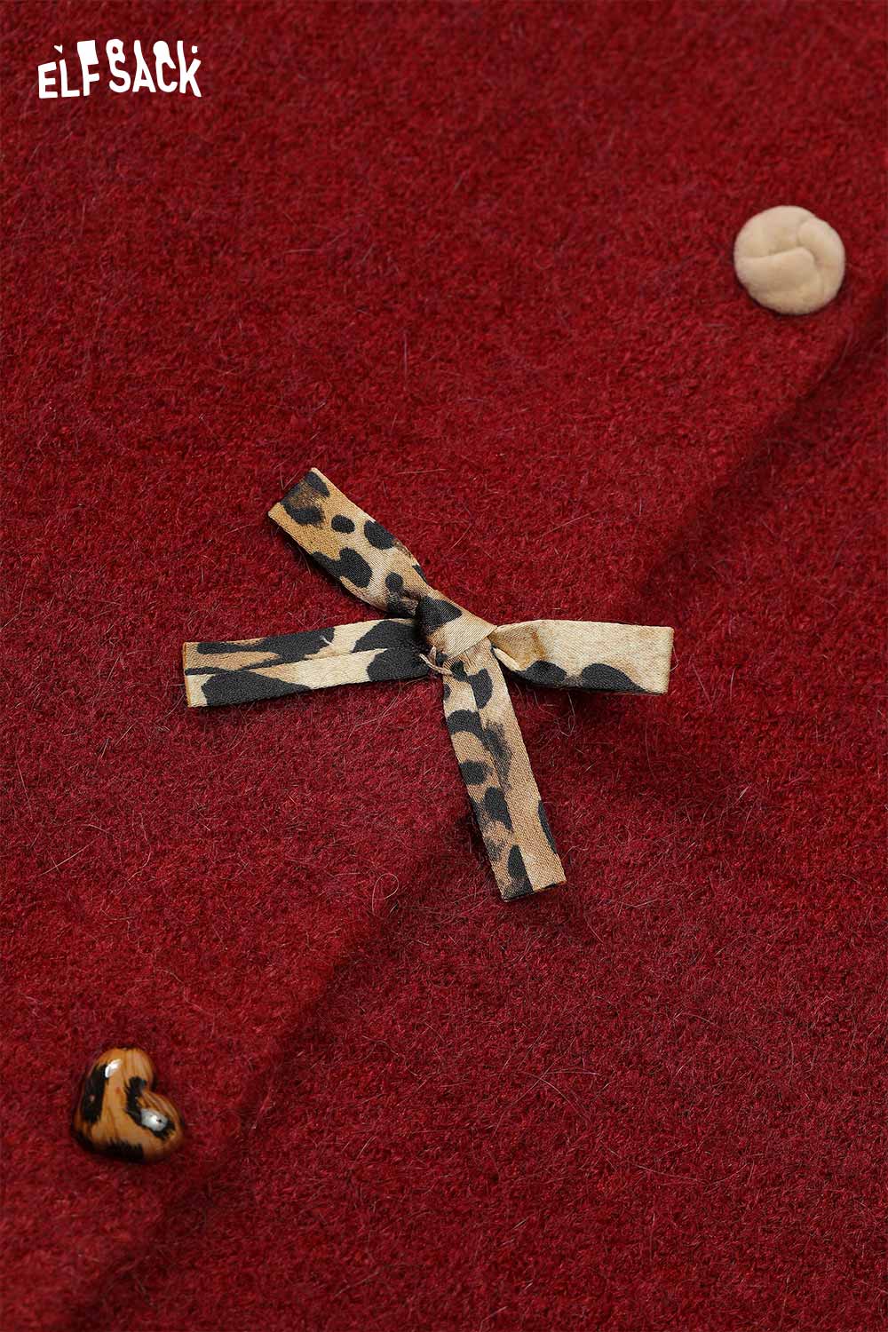 ELFSACK girly leopard bow cardigan featuring a stylish leopard print bow and cozy material