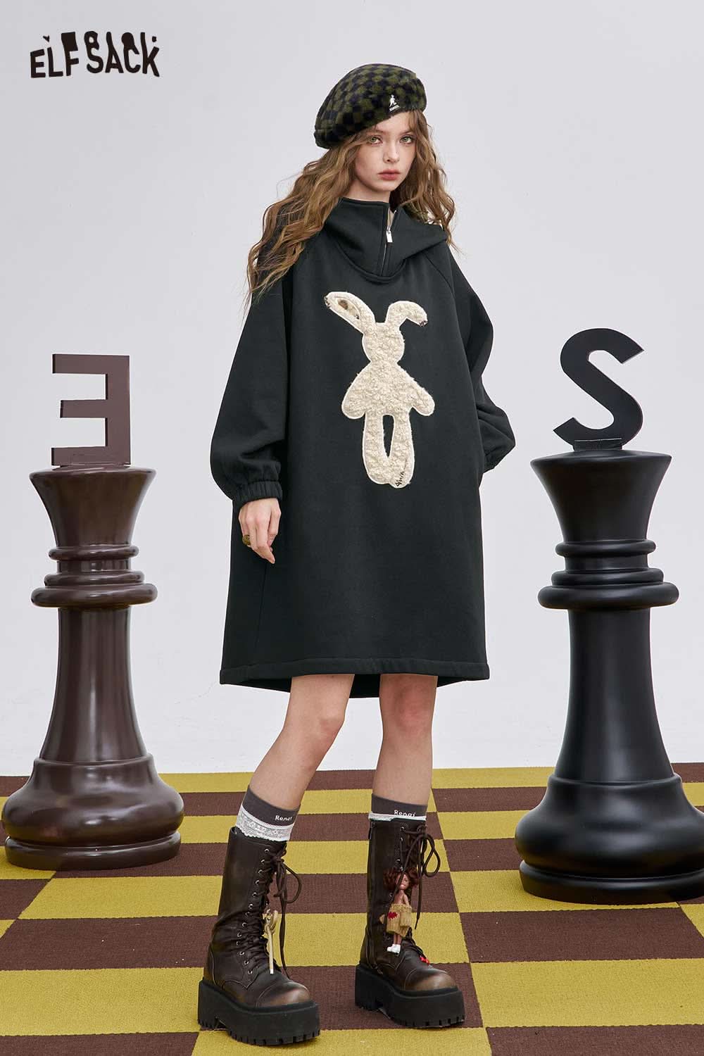 ELFSACK graphic party midi dress for women featuring a bunny design and trendy oversized fit
