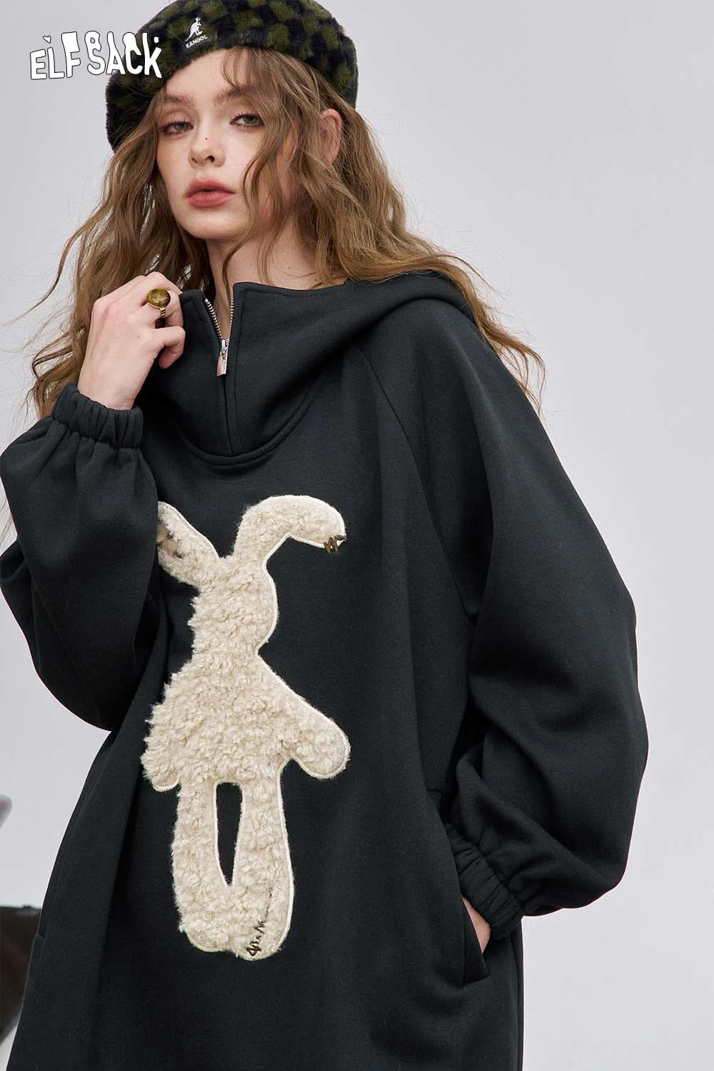 ELFSACK graphic party midi dress for women featuring a playful bunny design and relaxed fit