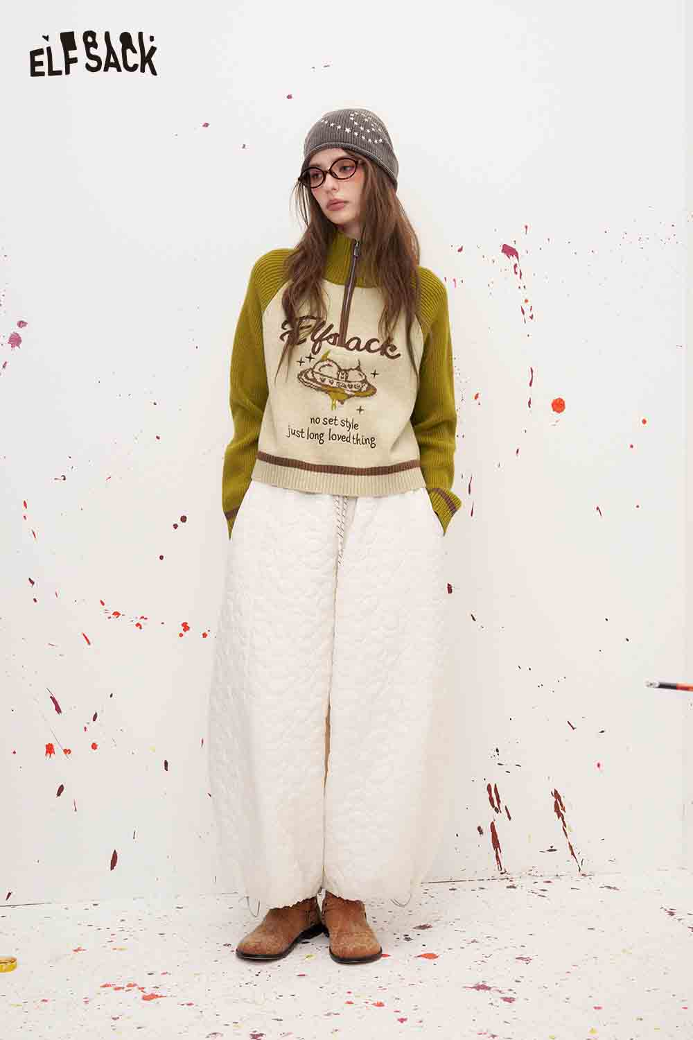 Half Zip Color Block UFO Sweater