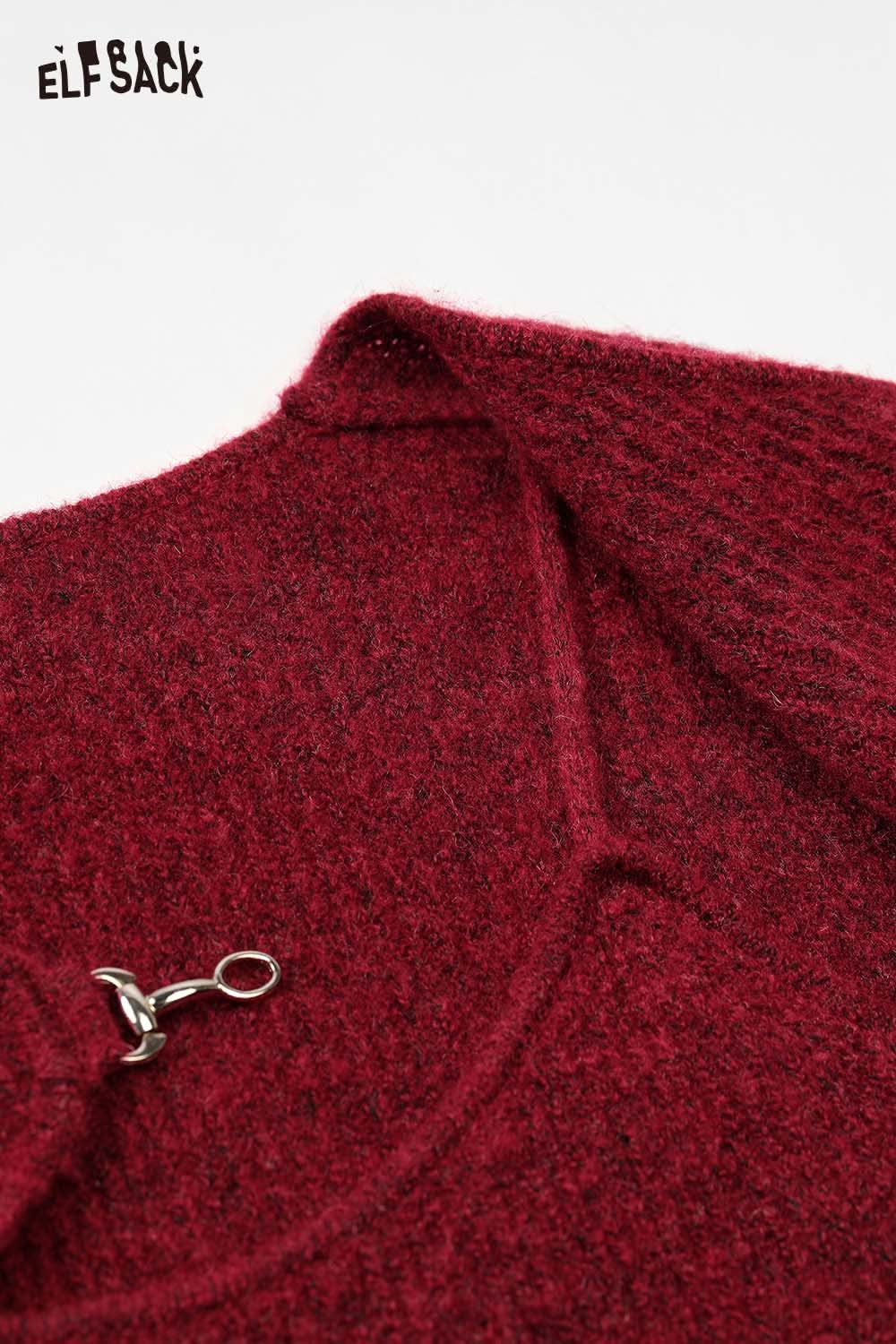 ELFSACK Halloween knitted long sleeve top in burgundy with cozy texture and stylish design