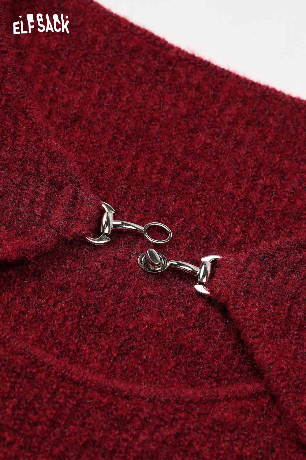 ELFSACK Halloween knitted long sleeve top with unique clasp detail in rich burgundy color