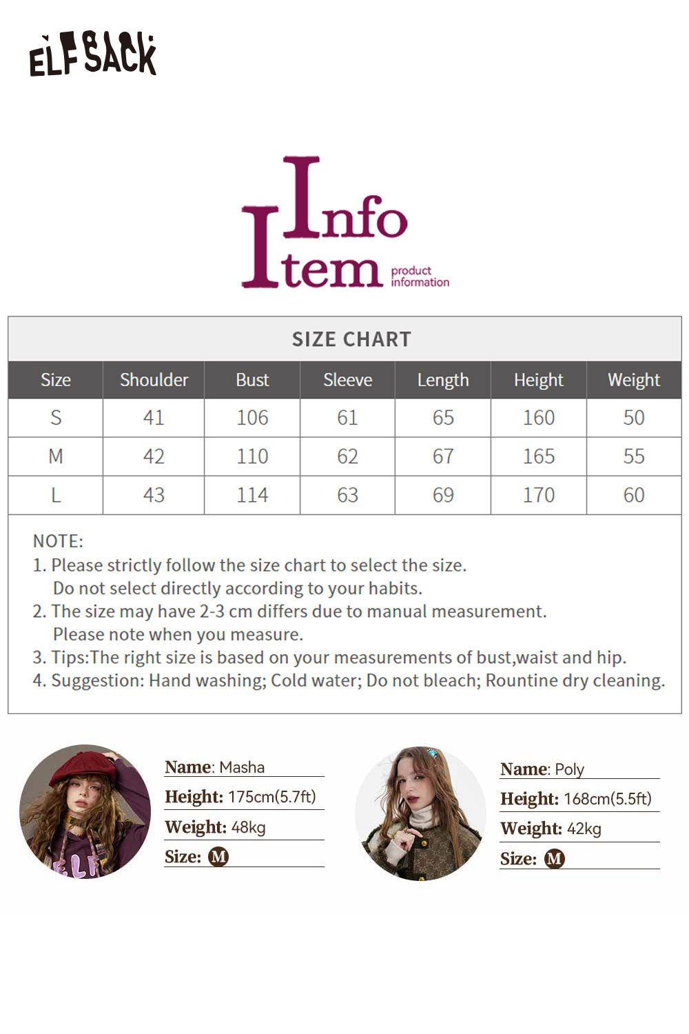 ELFSACK heart collar blouse for women, stylish design with size chart for perfect fit