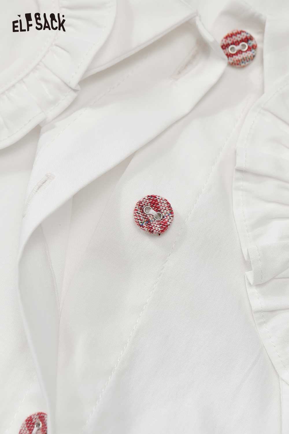 ELFSACK heart collar blouse for women in white with decorative buttons and ruffled details