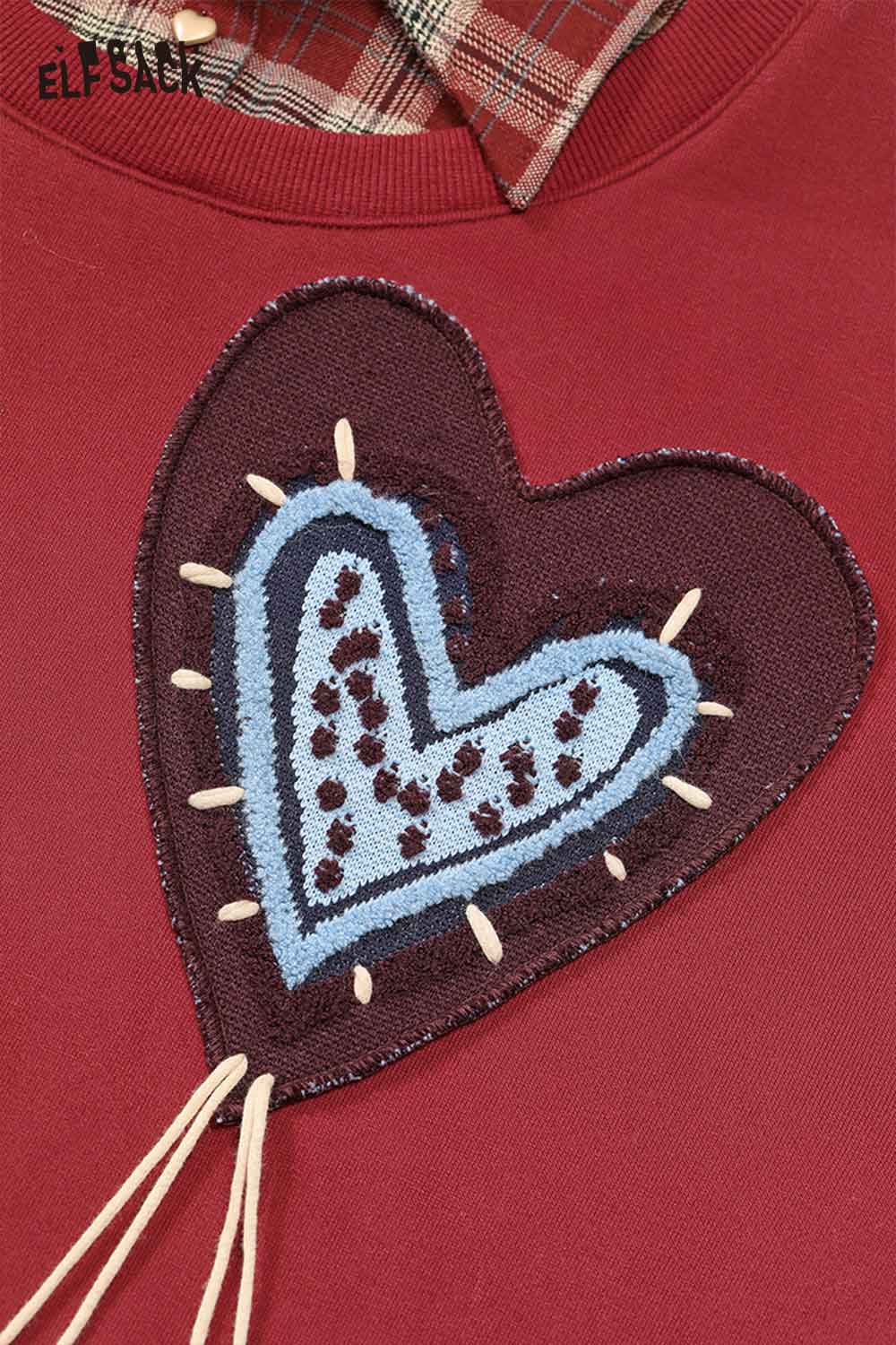 Maroon ELFSACK dress featuring heart embroidery jumpsuit for women with a playful design