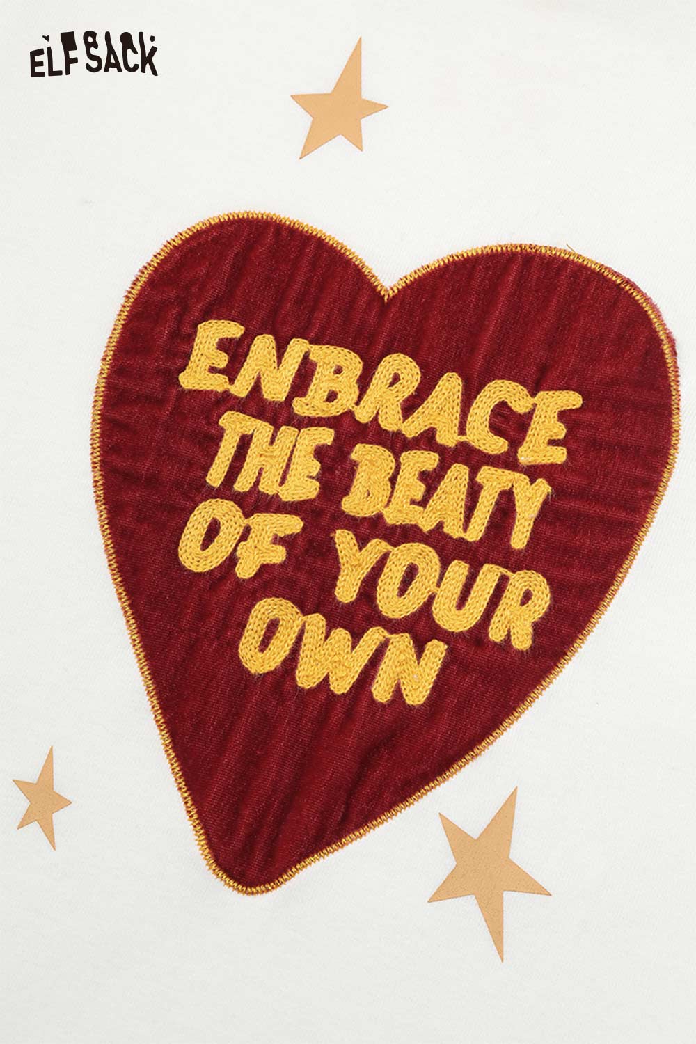 ELFSACK heart print long sleeve t-shirt featuring a bold heart design with the text embrace the beat of your own