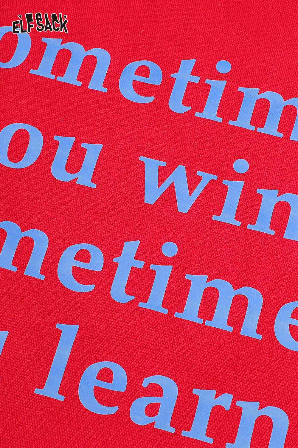 Red ELFSACK heavy duty canvas tote bag with motivational text design for daily use