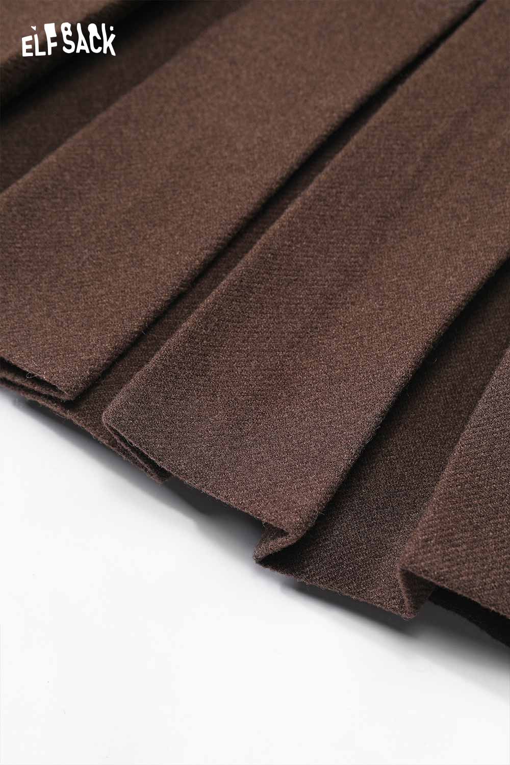 ELFSACK high-rise button front pleated skirt in rich brown with stylish and elegant pleats