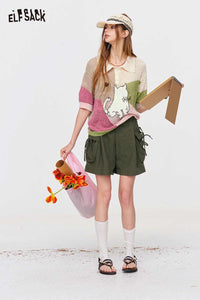 ELFSACK High-Waisted Bow Cargo Shorts