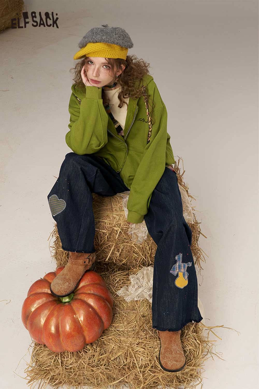 ELFSACK high waisted wide leg denim pants styled for a trendy autumn outfit