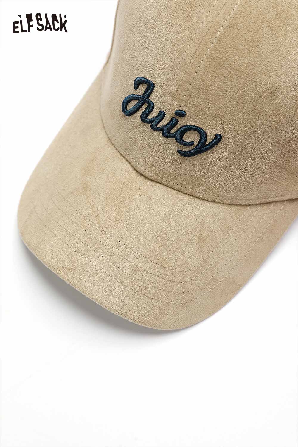 ELFSACK Suede baseball cap in beige with stitched Juicy logo detail for a trendy look
