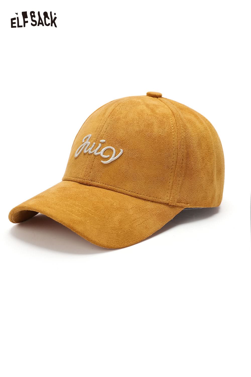 ELFSACK Suede baseball cap in mustard yellow with embroidered Juicy logo for a stylish look