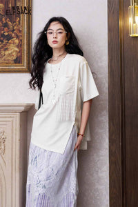 Lace Back Asymmetrical Hem Knit Tee