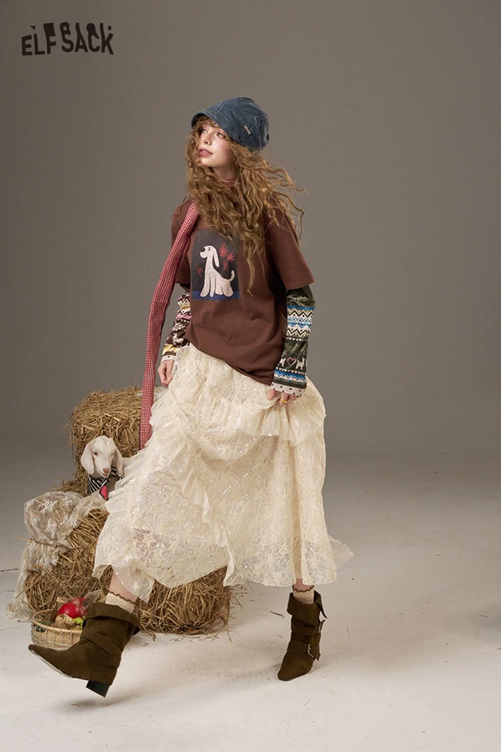 ELFSACK Lace Patchwork Long Skirt with a Flowy Design Perfect for Bohemian Style Outfits