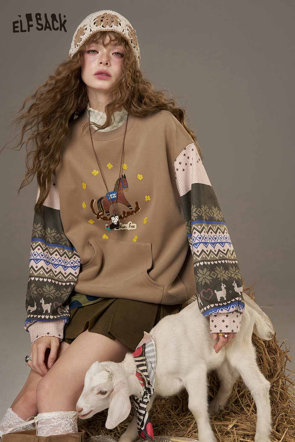 ELFSACK lace slim fit long sleeve shirt styled casually with a unique graphic design