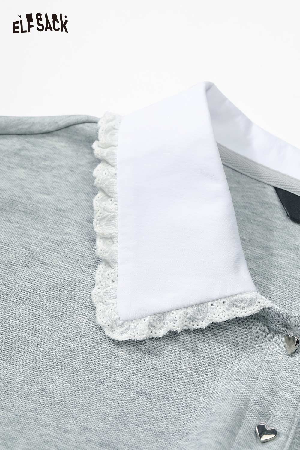 ELFSACK lace trim adjustable sweatshirt with a stylish collar detail in gray