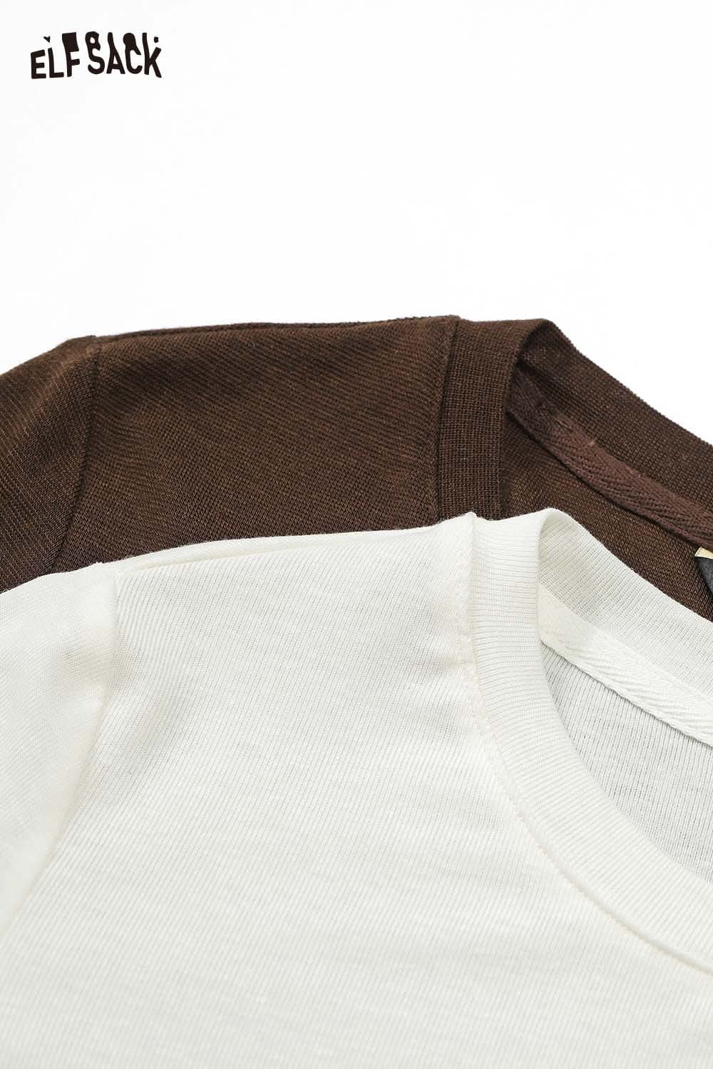 ELFSACK lace trim fitted tee for women in two colors showcasing soft fabric details