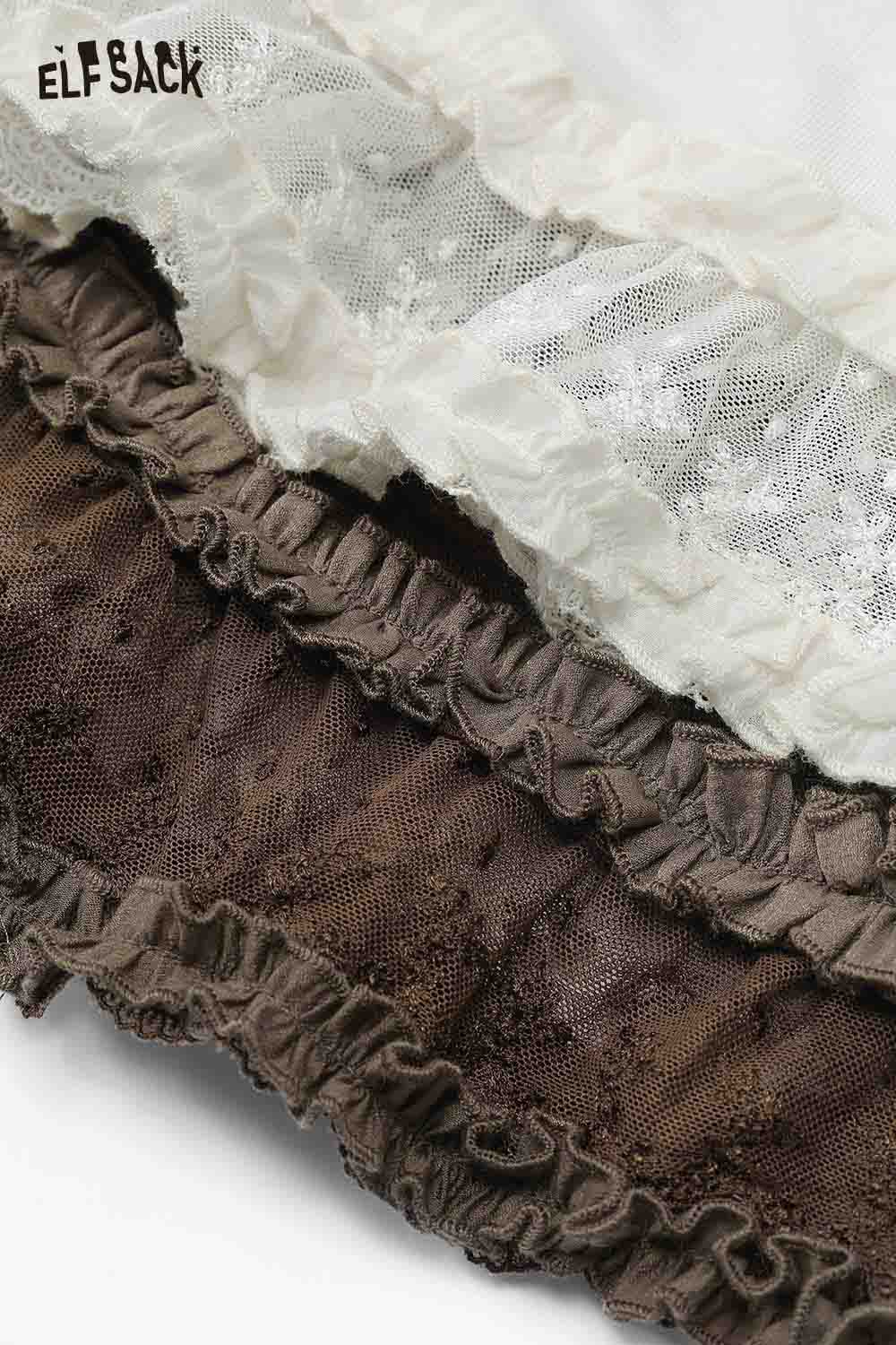 ELFSACK lace trim fitted tee for women with delicate lace detailing in various colors