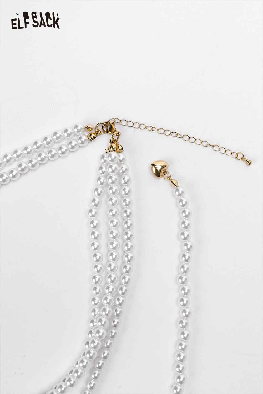 ELFSACK layered pearl choker necklace featuring multiple strands of elegant pearls with a gold clasp