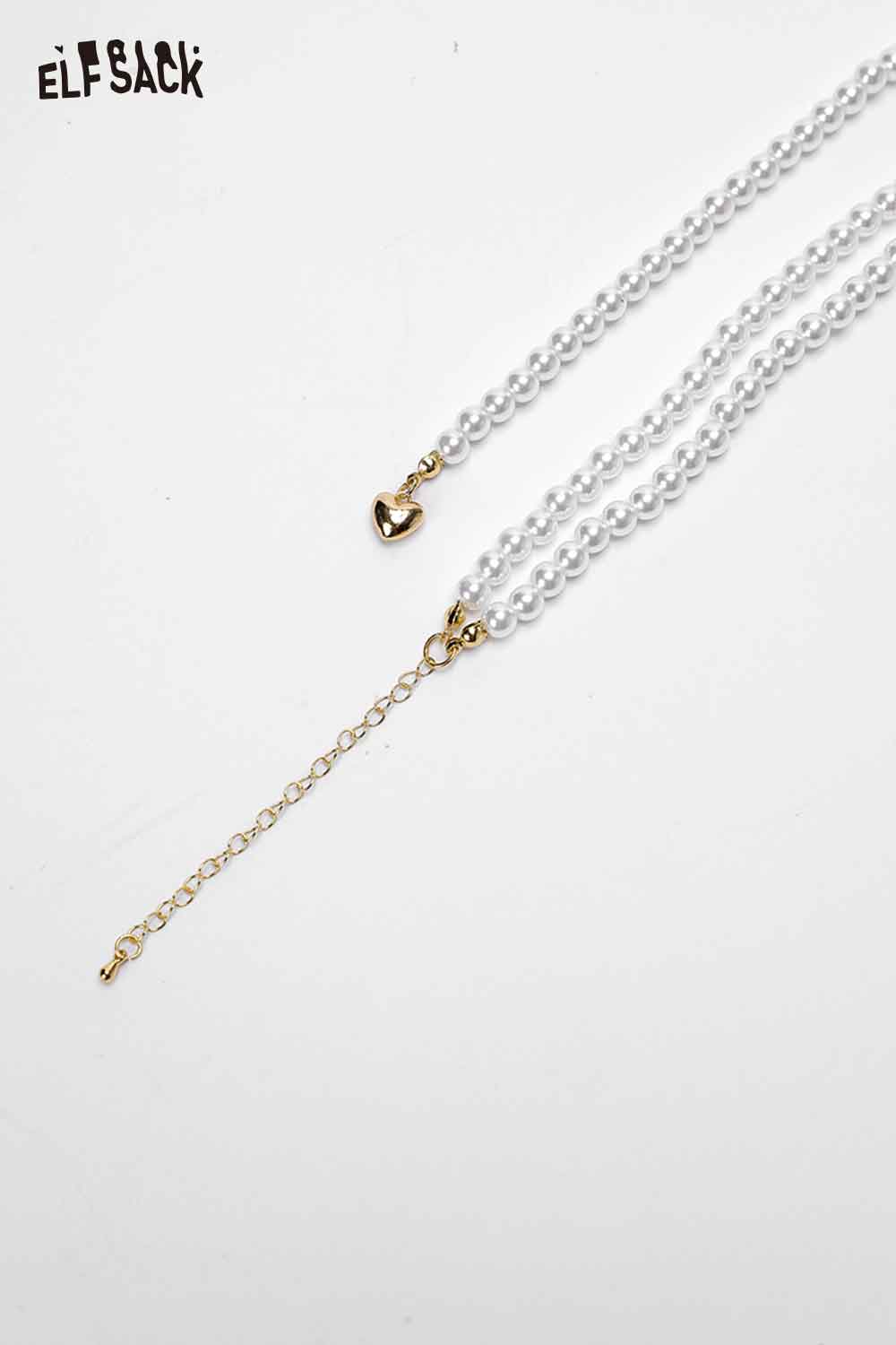 ELFSACK layered pearl choker necklace with double strands and heart charm for elegant styling