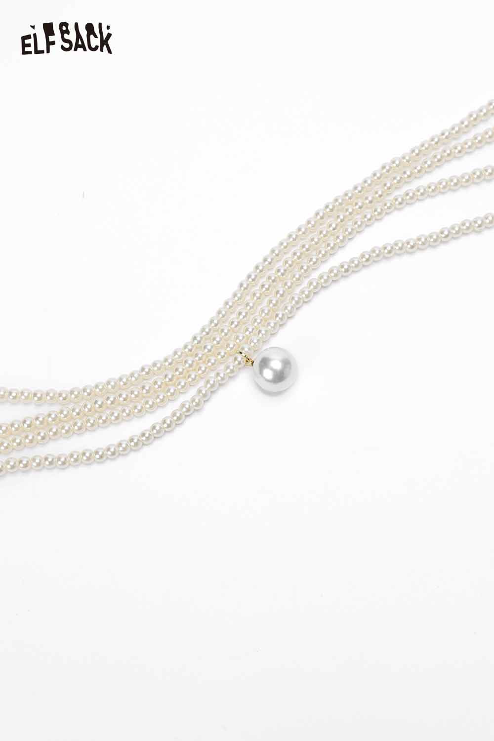 ELFSACK layered pearl choker necklace featuring multiple strands of pearls with a stunning central pearl charm