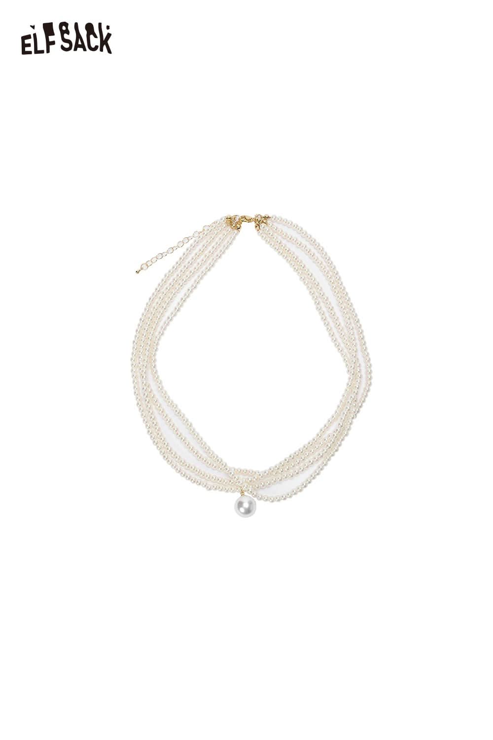 Layered pearl choker necklace from ELFSACK featuring multiple strands and a single pearl pendant