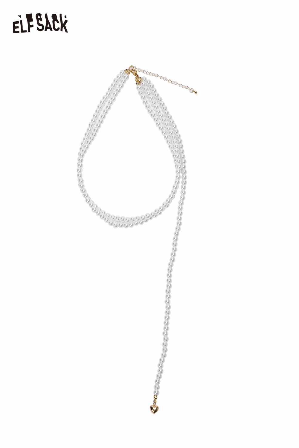 ELFSACK layered pearl choker necklace featuring elegant layered design with gold clasp